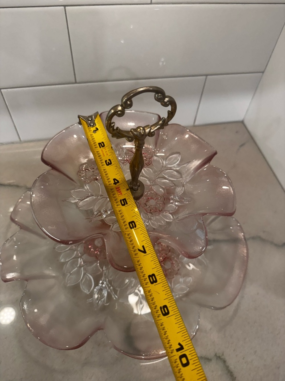 Pink Glass Floral Serving Tray Set - Picture 15 of 15